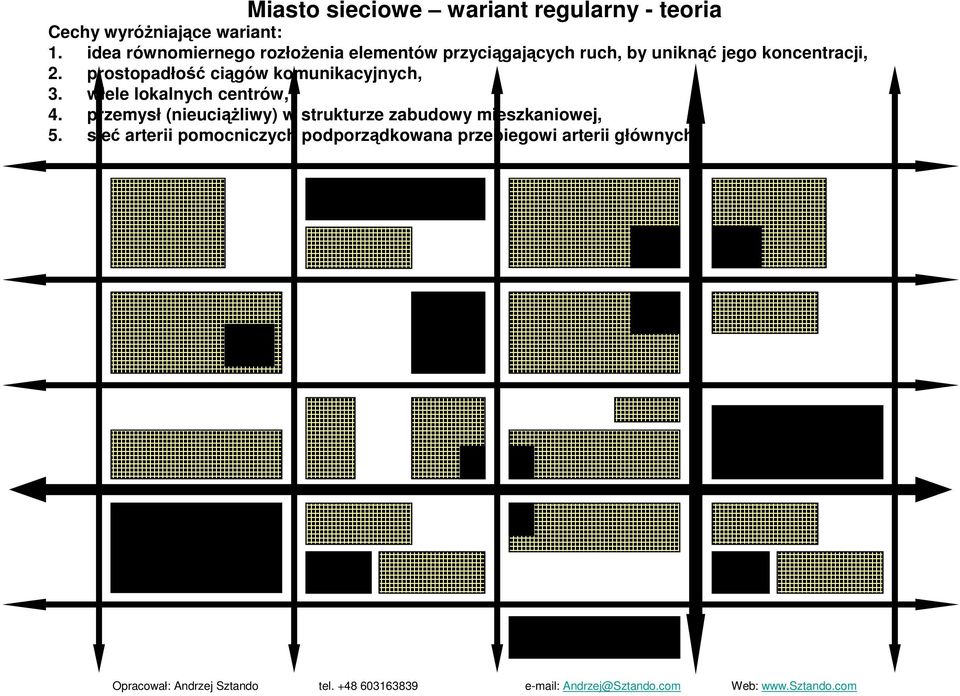 prostopadłość ciągów komunikacyjnych, 3. wiele lokalnych centrów, 4.
