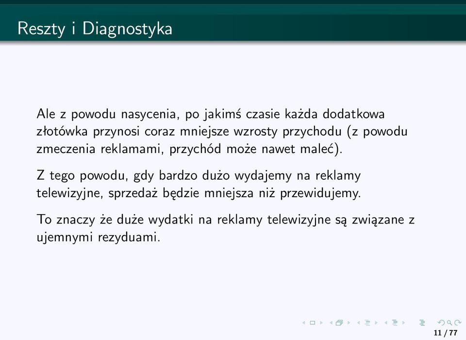 Z tego powodu, gdy bardzo dużo wydajemy na reklamy telewizyjne, sprzedaż będzie mniejsza niż