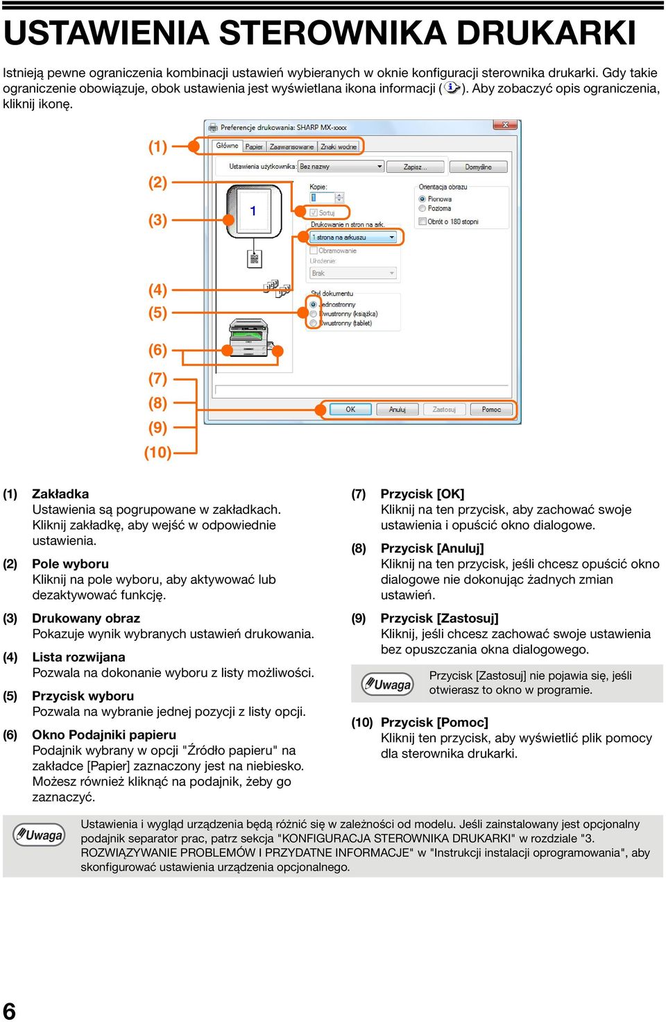 (1) (2) (3) (4) (5) (6) (7) (8) (9) (10) (1) Zakładka Ustawienia są pogrupowane w zakładkach. Kliknij zakładkę, aby wejść w odpowiednie ustawienia.