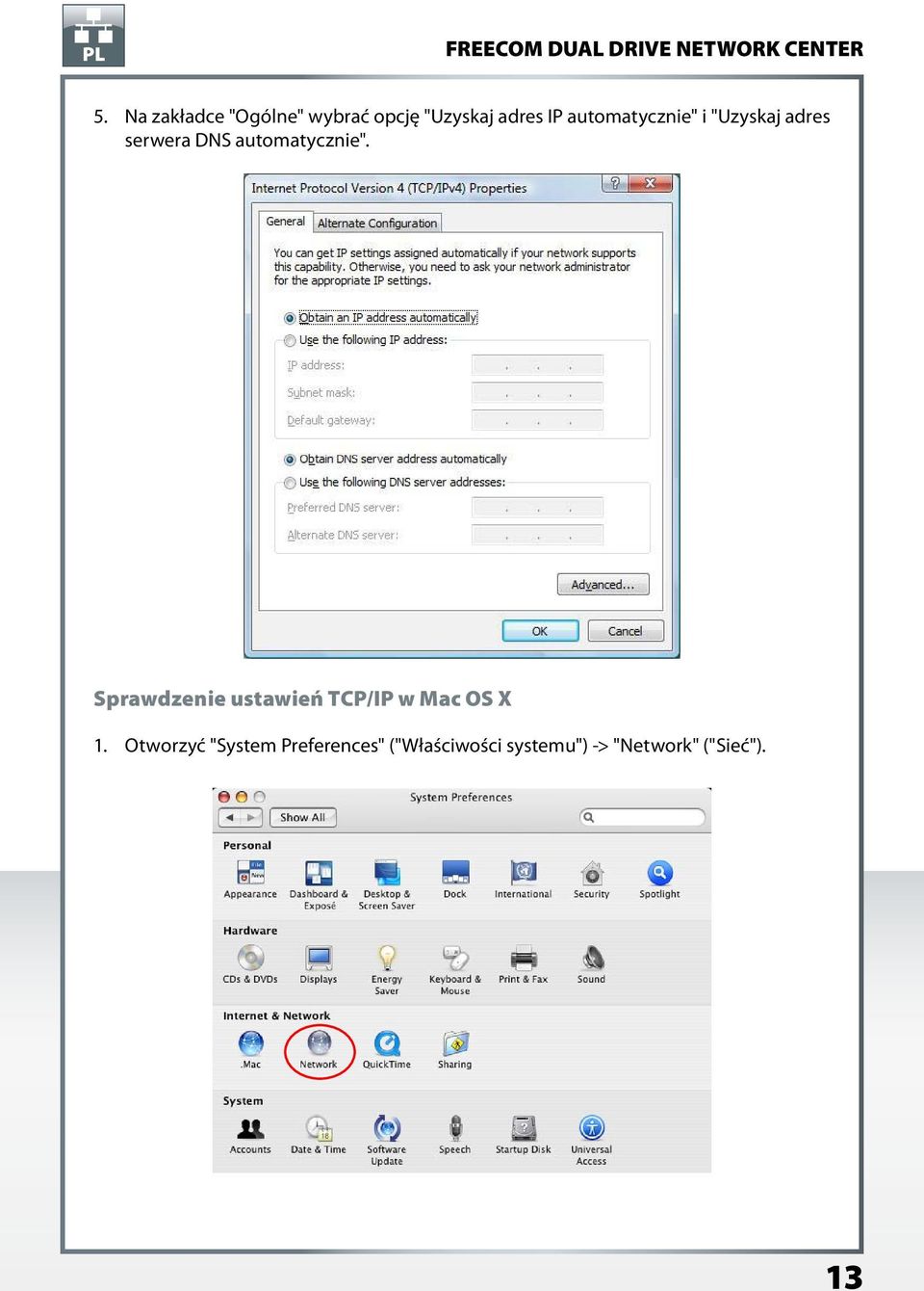 Sprawdzenie ustawień TCP/IP w Mac OS X 1.