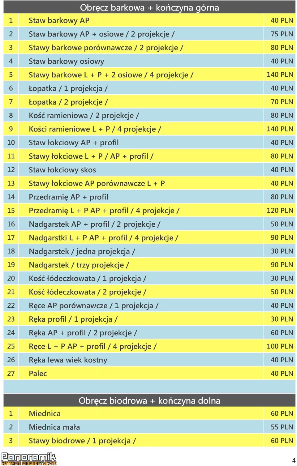 profil / 12 Staw łokciowy skos 13 Stawy łokciowe AP porównawcze L + P 14 Przedramię AP + profil 15 Przedramię L + P AP + profil / 4 projekcje / 16 Nadgarstek AP + profil / 2 projekcje / 17 Nadgarstki