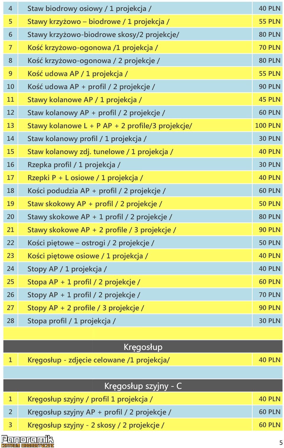 2 profile/3 projekcje/ 14 Staw kolanowy profil / 1 projekcja / 15 Staw kolanowy zdj.