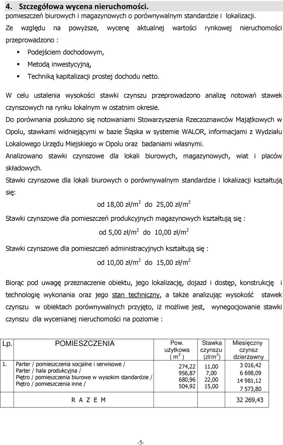 W celu ustalenia wysokości stawki czynszu przeprowadzono analizę notowań stawek czynszowych na rynku lokalnym w ostatnim okresie.