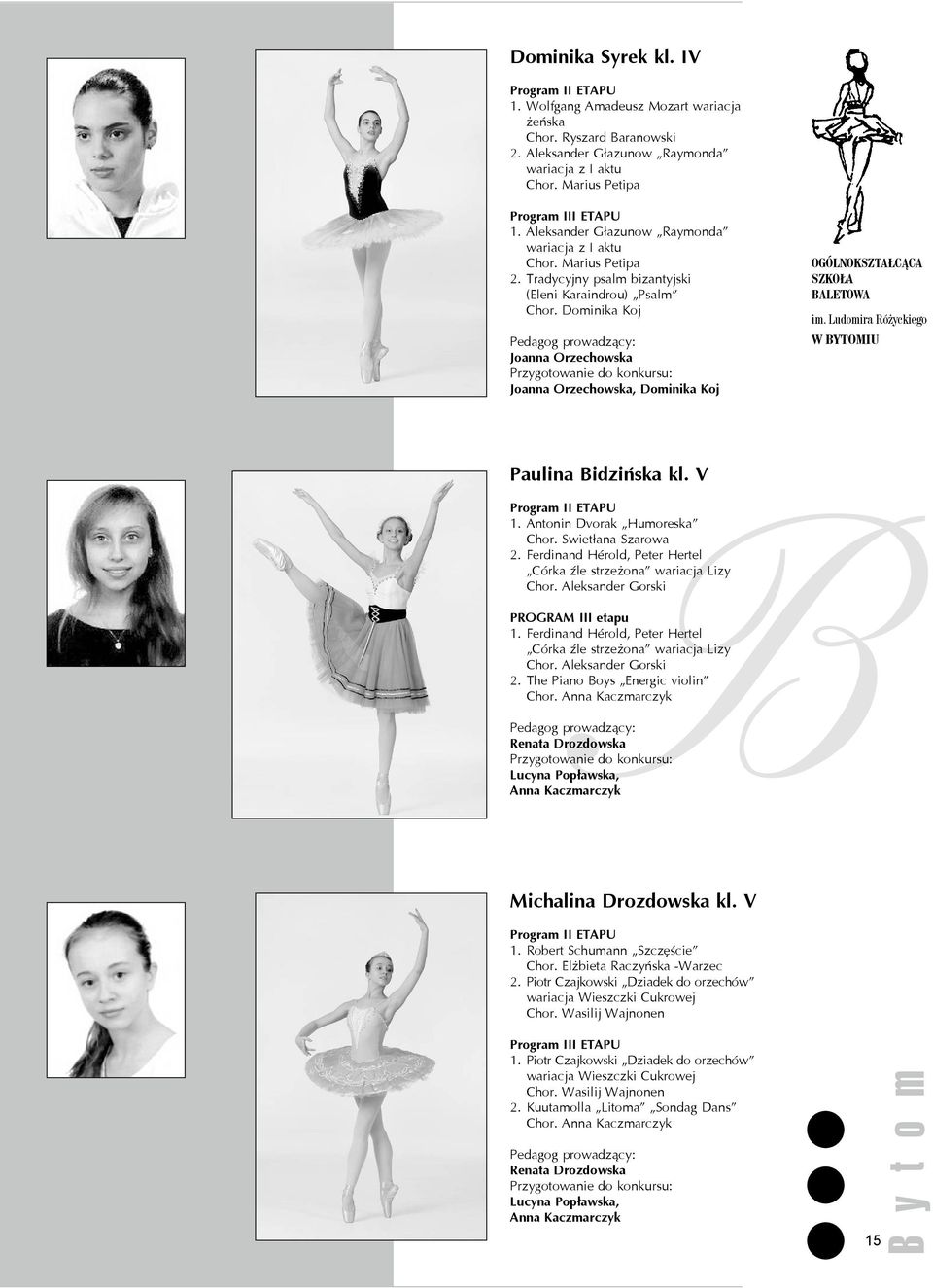 Ludomira Różyckiego W BYTOMIU Paulina Bidzińska kl. V B Program II ETAPU 1. Antonin Dvorak Humoreska Chor. Swietłana Szarowa 2. Ferdinand Hérold, Peter Hertel Córka źle strzeżona wariacja Lizy Chor.