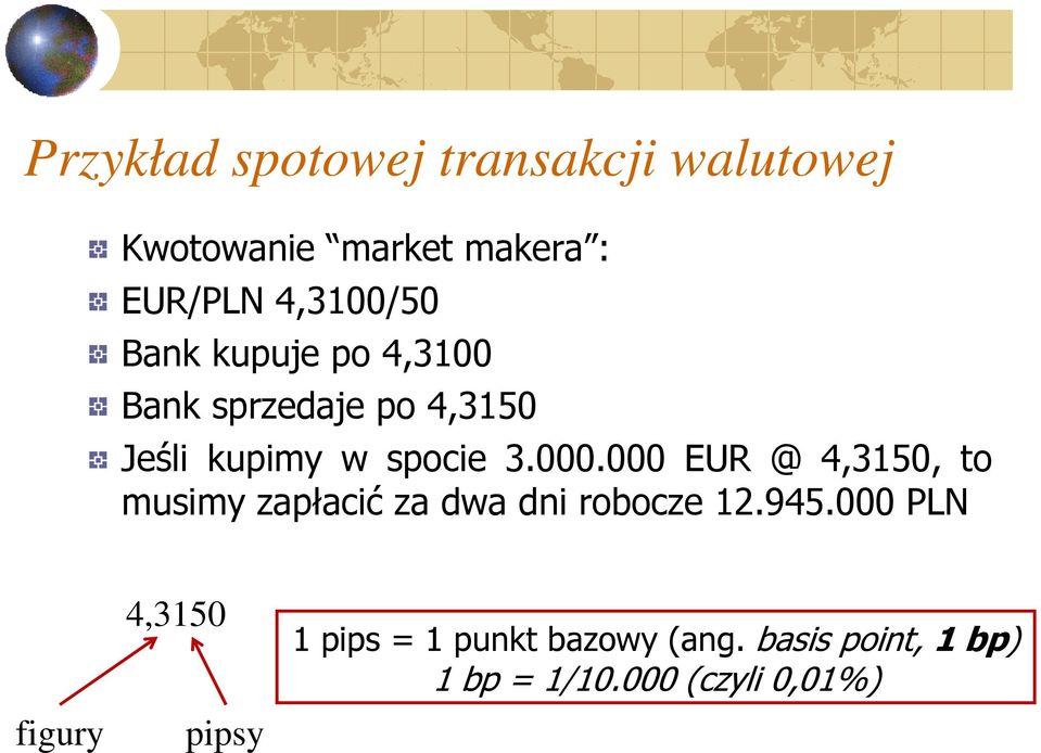 000.000 EUR @ 4,3150, to musimy zapłacić za dwa dni robocze 12.945.