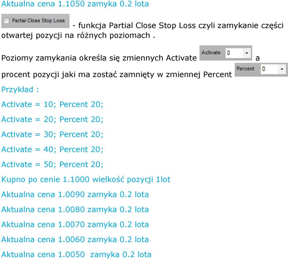 Activate = 20; Percent 20; Activate = 30; Percent 20; Activate = 40; Percent 20; Activate = 50; Percent 20; Kupno po cenie 1.
