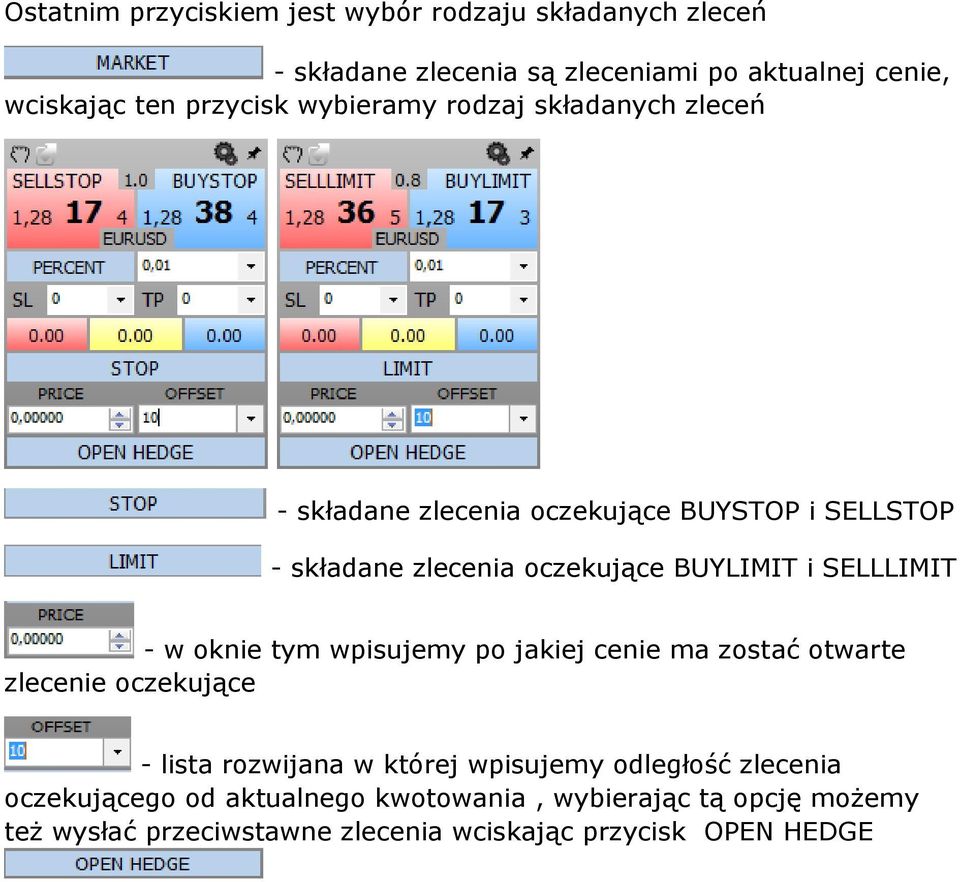 i SELLLIMIT - w oknie tym wpisujemy po jakiej cenie ma zostać otwarte zlecenie oczekujące - lista rozwijana w której wpisujemy