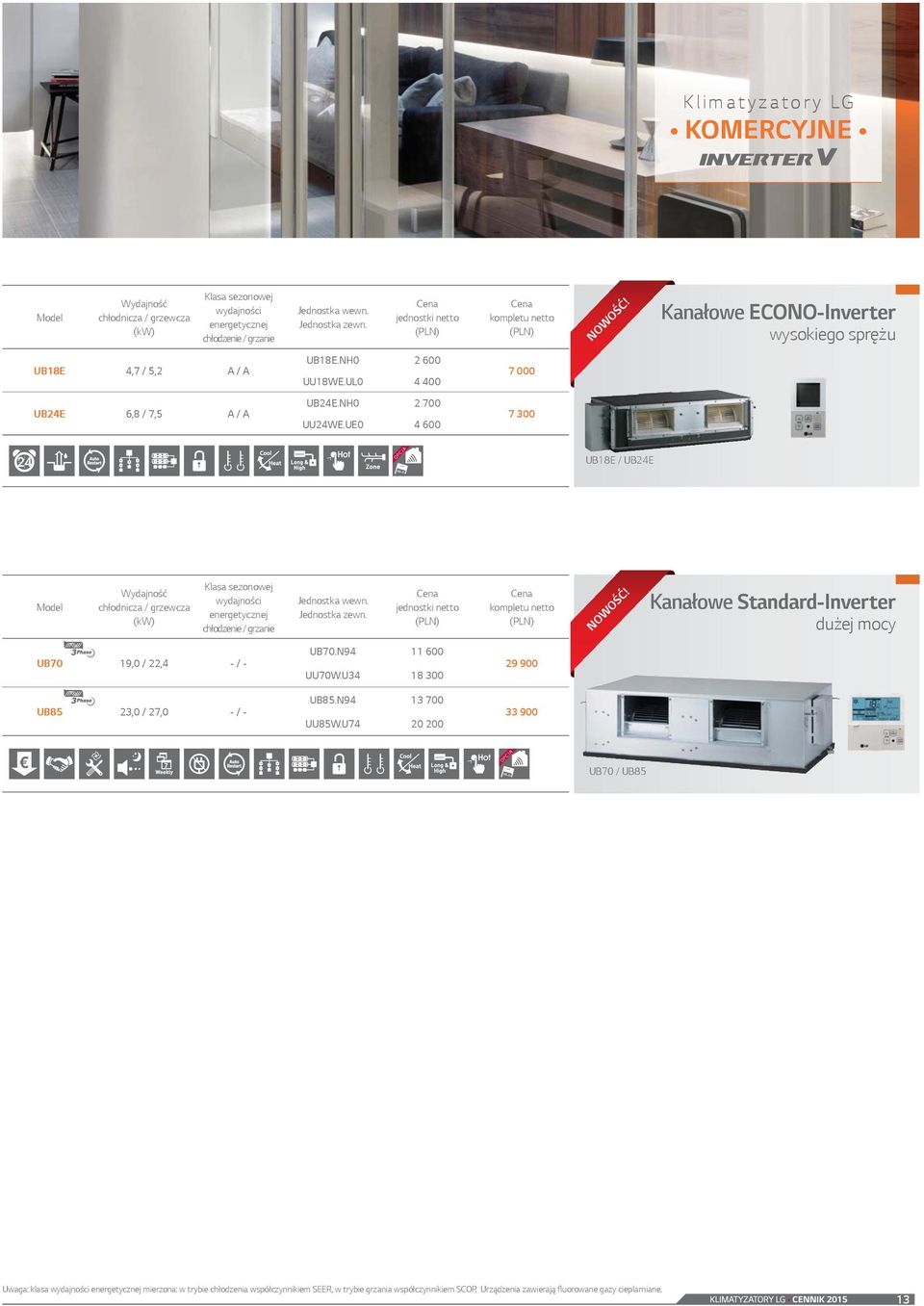 Kanałowe Standard-Inverter dużej mocy UB70 19,0 / 22,4 - / - UB70.N94 11 600 UU70W.U34 18 300 29 900 UB85 23,0 / 27,0 - / - UB85.