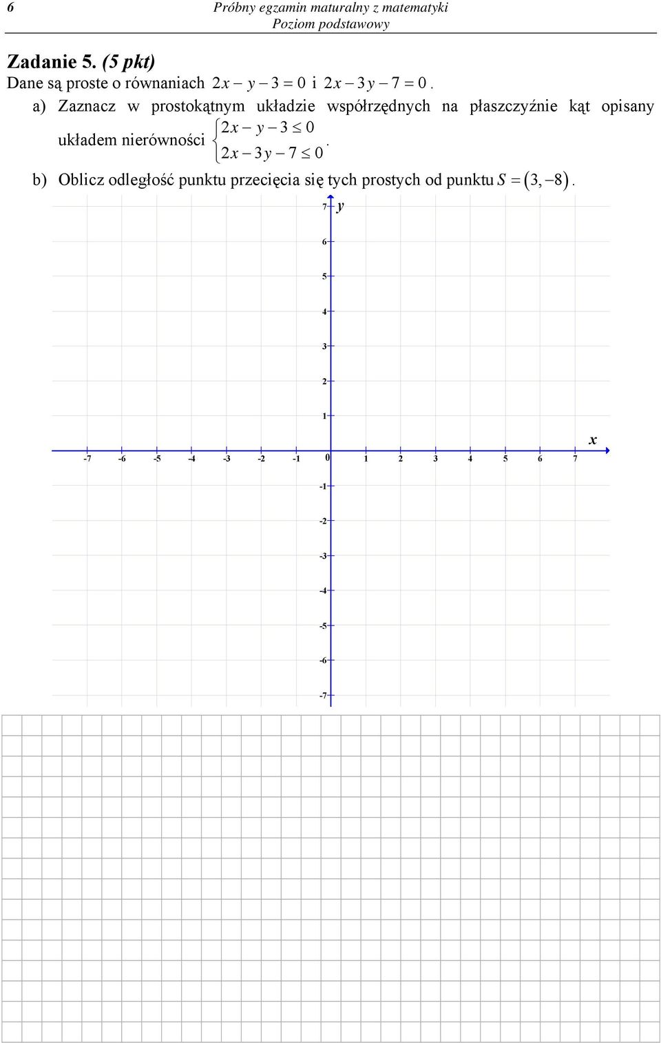 a) Zaznacz w prostokątnym układzie współrzędnych na płaszczyźnie kąt opisany 2x y 3 0 układem
