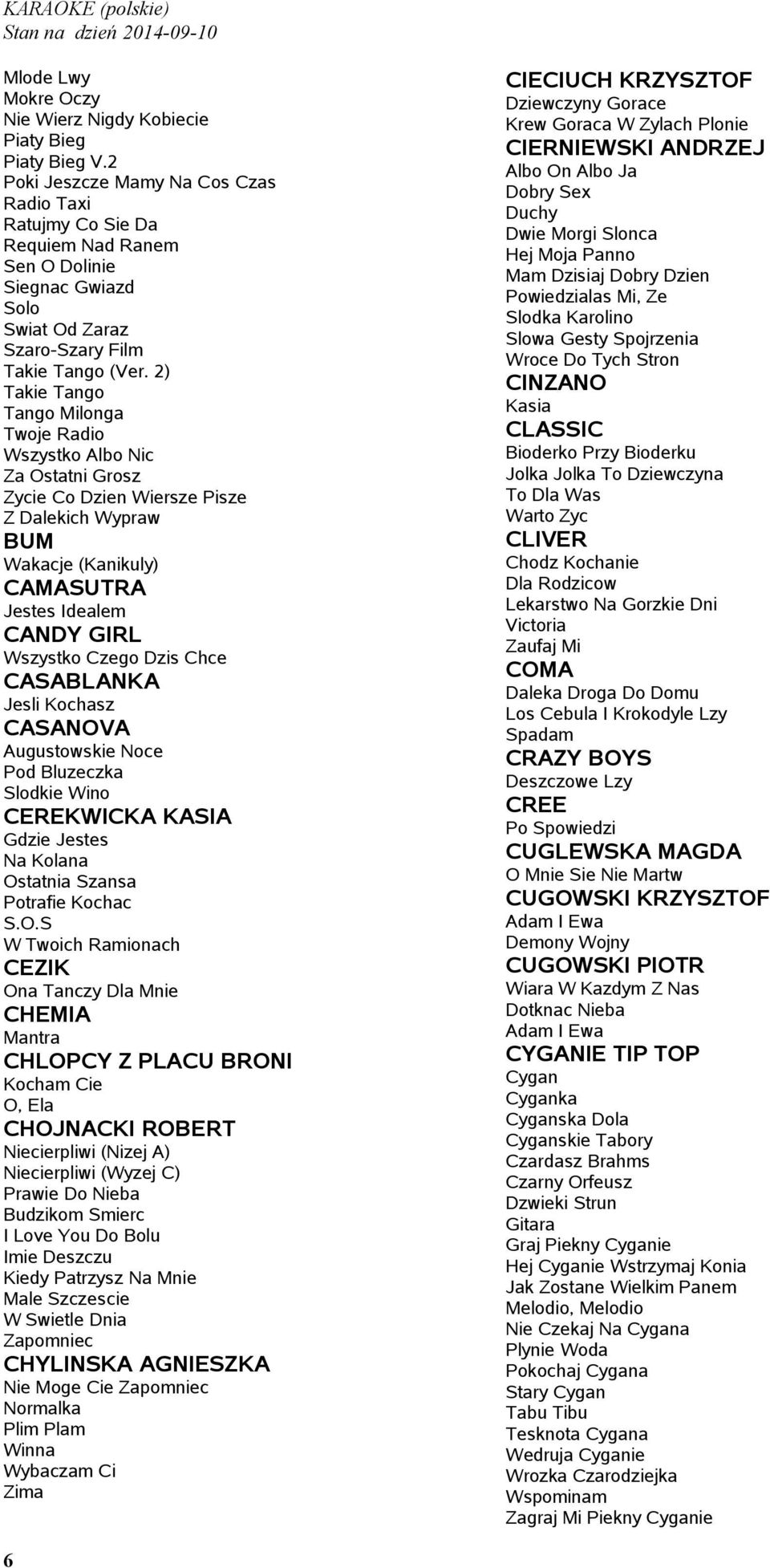 2) Takie Tango Tango Milonga Twoje Radio Wszystko Albo Nic Za Ostatni Grosz Zycie Co Dzien Wiersze Pisze Z Dalekich Wypraw BUM Wakacje (Kanikuly) CAMASUTRA Jestes Idealem CANDY GIRL Wszystko Czego