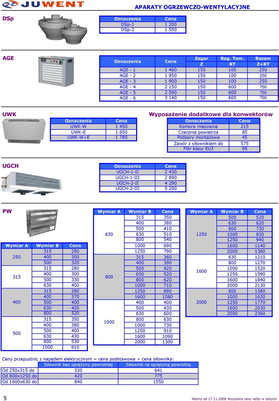 z siłownikiem do Filtr klasy EU3 575 95 UGCH UGCH-1- UGCH-1- UGCH-2- UGCH-2-2 430 2 890 4 290 5 PW Wymiar A 250 315 Wymiar A Wymiar B 315 350 380 410 510 540 Wymiar A Wymiar B 630 630 630 1250 1000