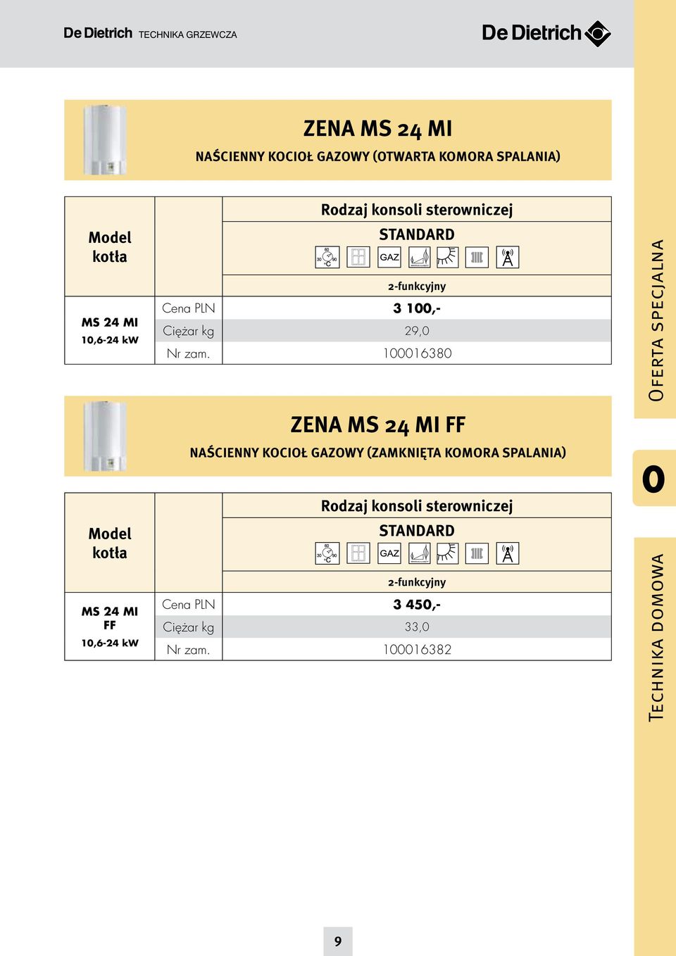 zam. 100016380 zena MS 24 MI ff NAśCIENNy KOCIOł gazowy (zamknięta KOMORA SPAlANIA) Rodzaj konsoli