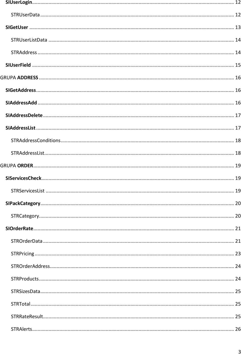 .. 18 GRUPA ORDER... 19 SIServicesCheck... 19 STRServicesList... 19 SIPackCategory... 20 STRCategory... 20 SIOrderRate.