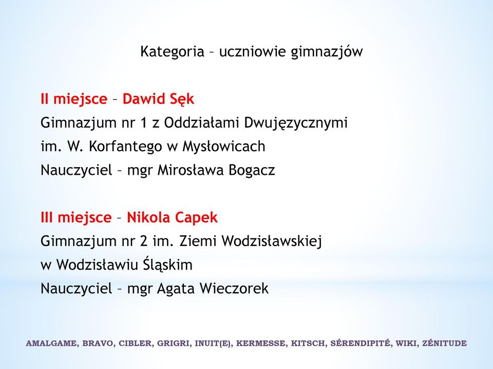 Korfantego w Mysłowicach Nauczyciel mgr Mirosława Bogacz III miejsce