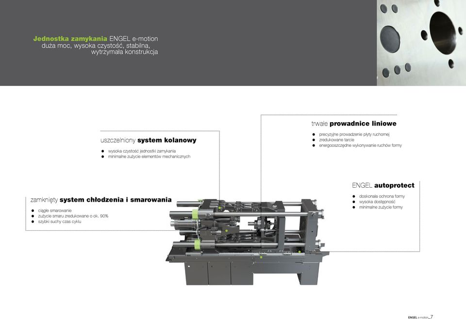 zredukowane tarcie energooszczędne wykonywanie ruchów formy ENGEL autoprotect zamknięty system chłodzenia i smarowania ciągłe smarowanie