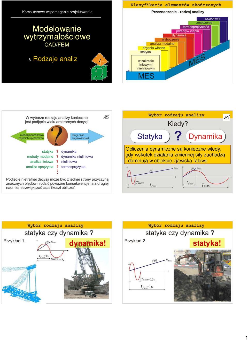 Rodzaje analiz 10 11 Obliczenia dynamiczne są konieczne wtedy,