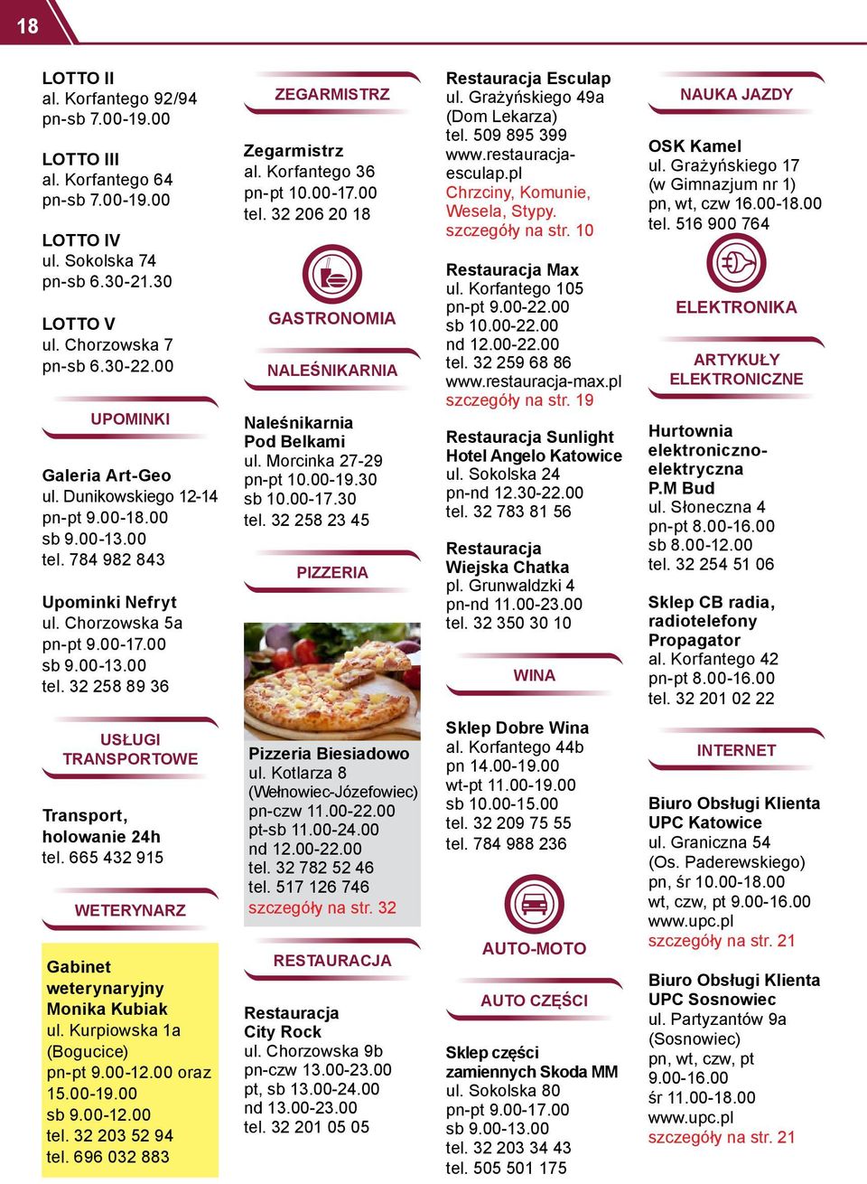 Korfantego 36 pn-pt 10.00-17.00 tel. 32 206 20 18 GASTRONOMIA NALEŚNIKARNIA Naleśnikarnia Pod Belkami ul. Morcinka 27-29 pn-pt 10.00-19.30 sb 10.00-17.30 tel.