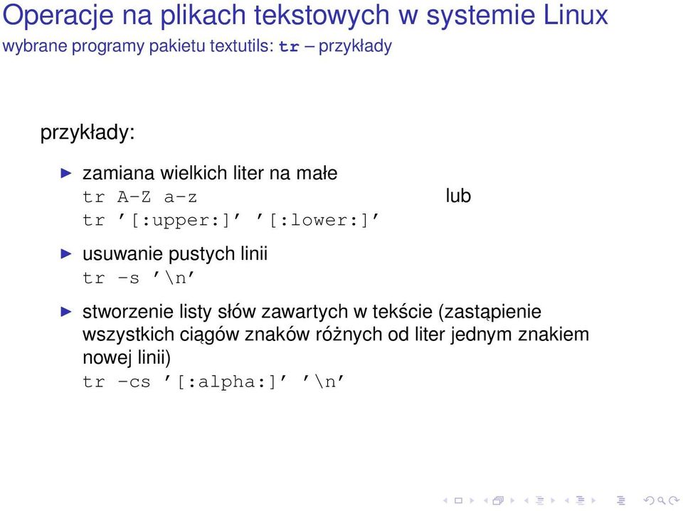 \n stworzenie listy słów zawartych w tekście (zastapienie wszystkich ciagów