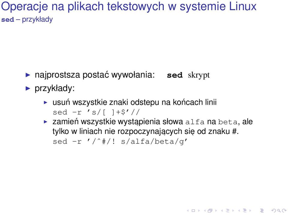 zamień wszystkie wyst apienia słowa alfa na beta, ale tylko w