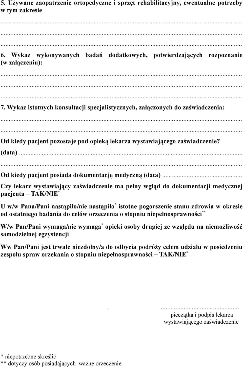 ZAŚWIADCZENIE LEKARSKIE O STANIE ZDROWIA wydane dla potrzeb zespołu do  spraw orzekania o stopniu niepełnosprawności - PDF Darmowe pobieranie