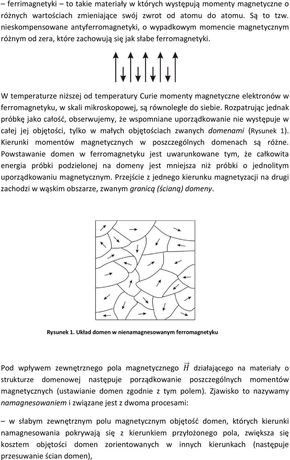 W temperaturze niższej od temperatury Curie momenty magnetyczne elektronów w ferromagnetyku, w skali mikroskopowej, są równoległe do siebie.