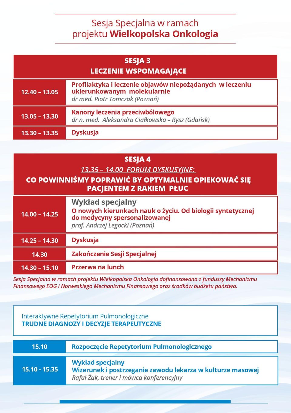 00 FORUM DYSKUSYJNE: CO POWINNIŚMY POPRAWIĆ BY OPTYMALNIE OPIEKOWAĆ SIĘ PACJENTEM Z RAKIEM PŁUC 14.00 14.25 14.25 14.30 Dyskusja Wykład specjalny O nowych kierunkach nauk o życiu.