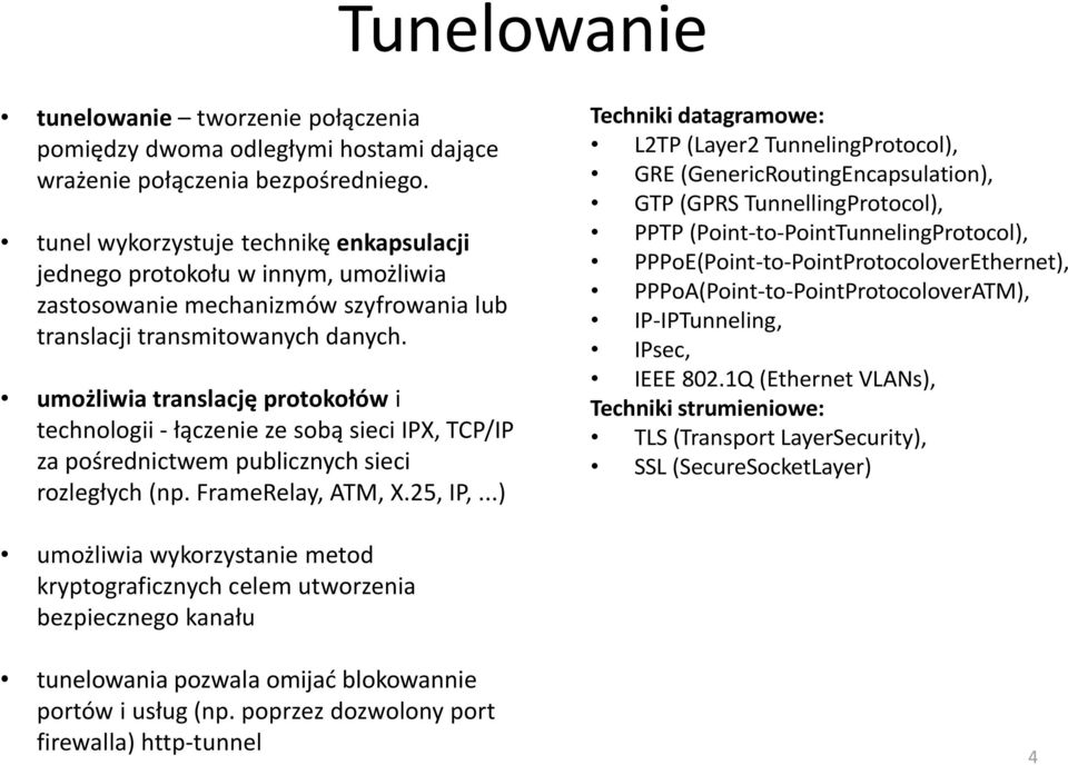 umożliwia translację protokołów i technologii - łączenie ze sobą sieci IPX, TCP/IP za pośrednictwem publicznych sieci rozległych (np. FrameRelay, ATM, X.25, IP,.