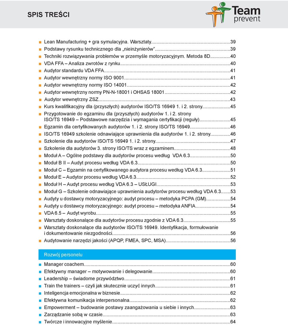 ..42 Audytor wewnętrzny ZSZ...43 Kurs kwalifikacyjny dla (przyszłych) audytorów ISO/TS 16949 1. i 2. strony...45 Przygotowanie do egzaminu dla (przyszłych) audytorów 1. i 2. strony ISO/TS 16949 Podstawowe narzędzia i wymagania certyfikacji (reguły).