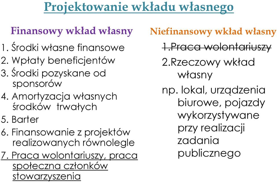 Finansowanie z projektów realizowanych równolegle 7.