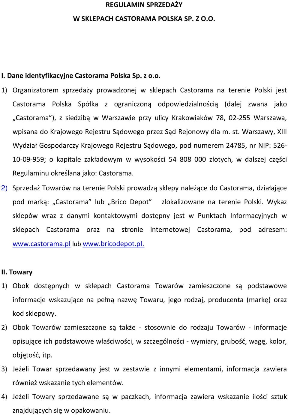 REGULAMIN SPRZEDAŻY W SKLEPACH CASTORAMA POLSKA SP. Z O.O. - PDF Free  Download