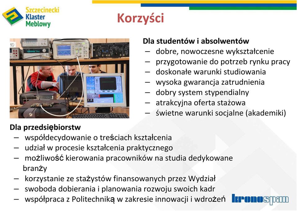 współdecydowanie o treściach kształcenia udział w procesie kształcenia praktycznego możliwośćkierowania pracowników na studia dedykowane branży