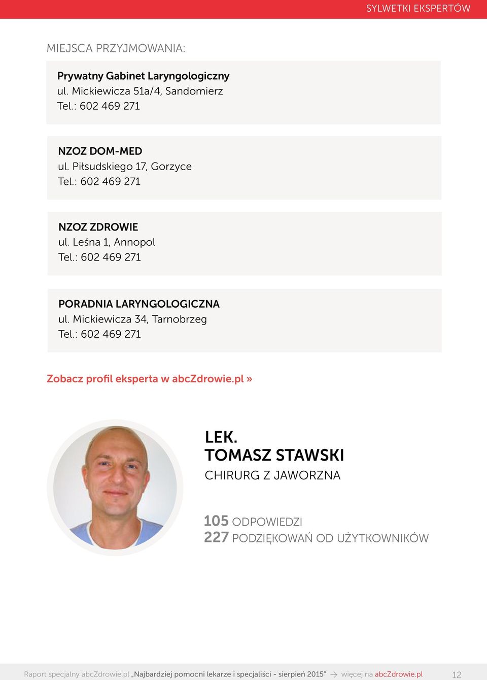 Leśna 1, Annopol Tel.: 602 469 271 PORADNIA LARYNGOLOGICZNA ul.
