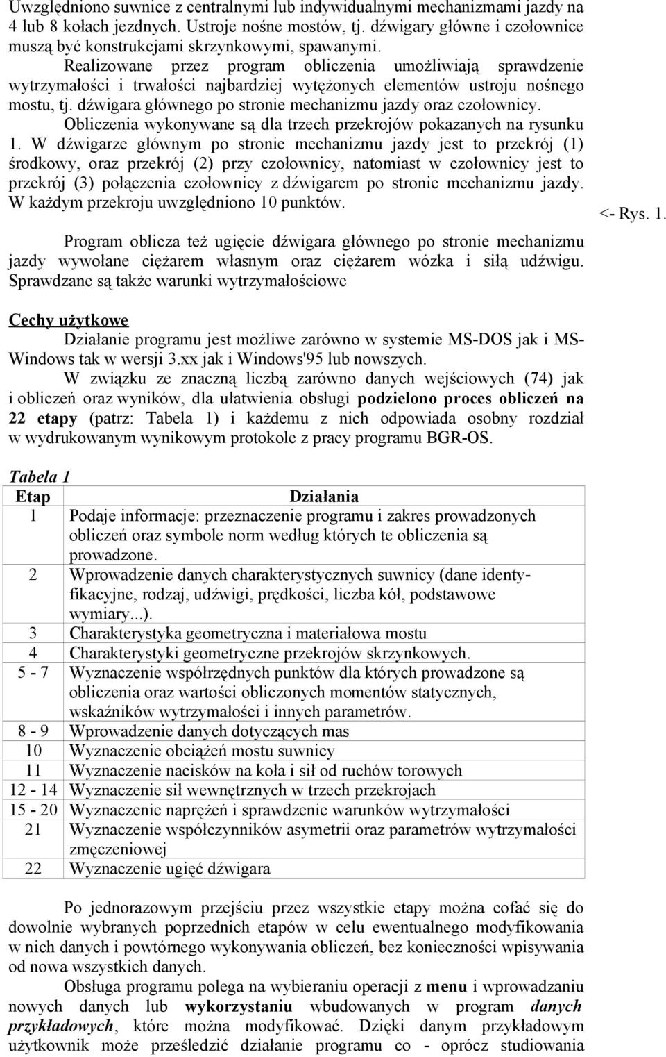 Realizowane przez program obliczenia umożliwiają sprawdzenie wytrzymałości i trwałości najbardziej wytężonych elementów ustroju nośnego mostu, tj.