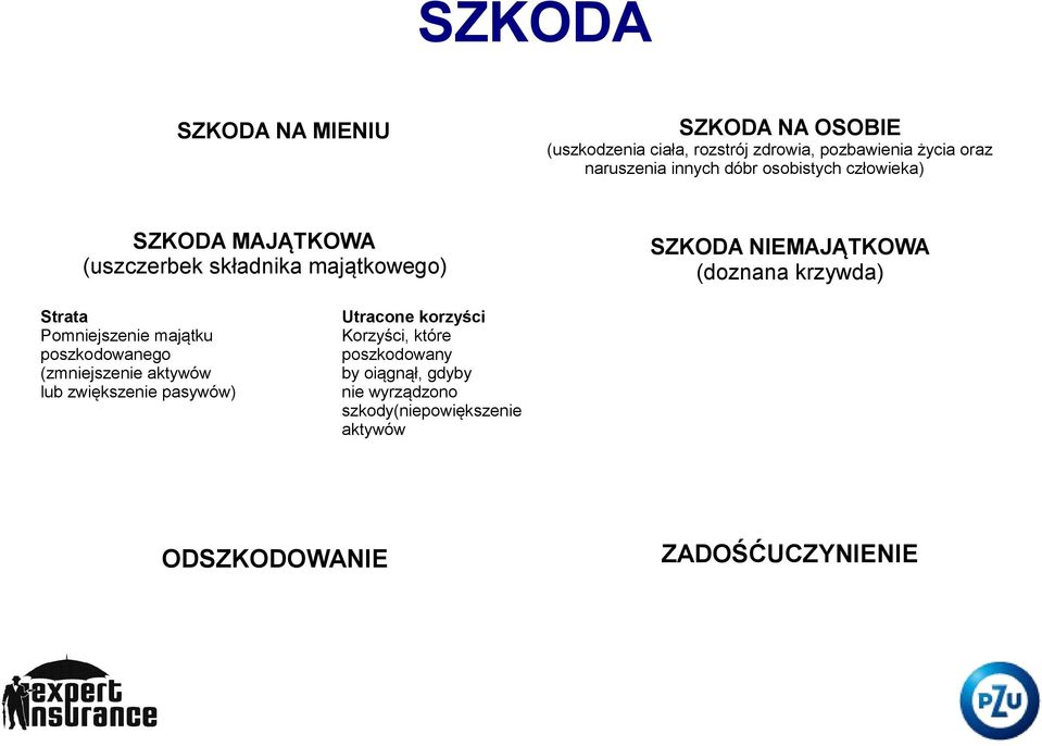 krzywda) Strata Pomniejszenie majątku poszkodowanego (zmniejszenie aktywów lub zwiększenie pasywów) Utracone korzyści