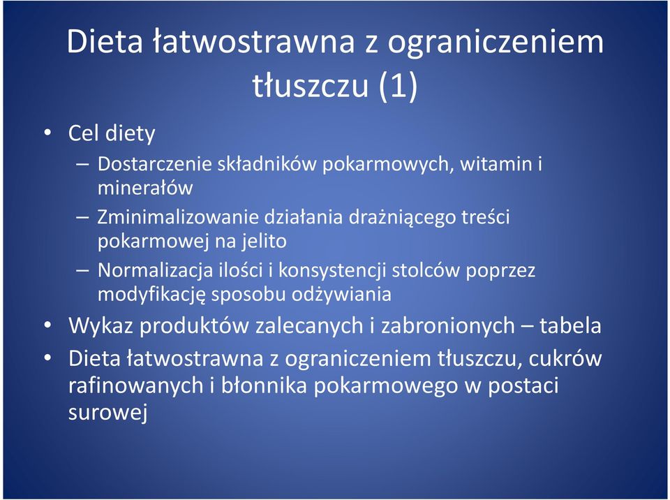 konsystencji stolców poprzez modyfikację sposobu odżywiania Wykaz produktów zalecanych i zabronionych