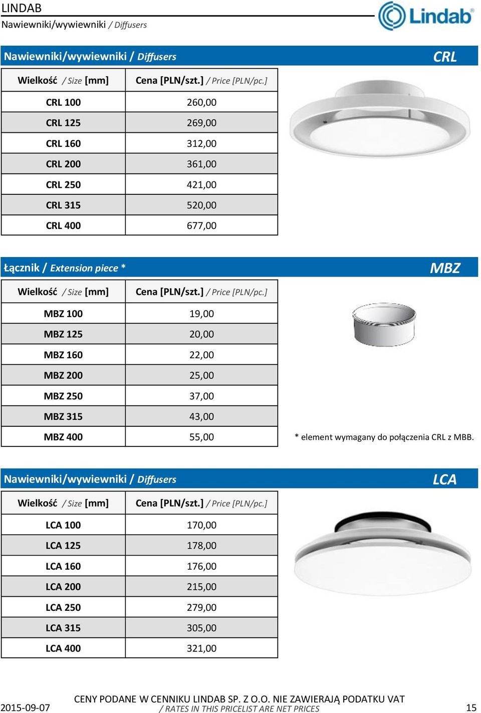 25,00 MBZ 250 37,00 MBZ 315 43,00 MBZ 400 55,00 * element wymagany do połączenia CRL z MBB.