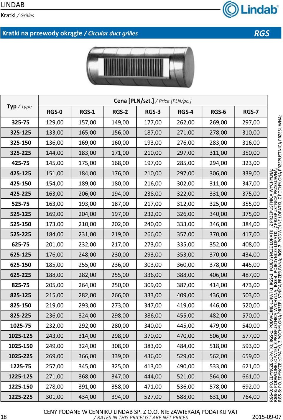 duct grilles RGS Typ / Type RGS-0 RGS-1 RGS-2 RGS-3 RGS-4 RGS-6 RGS-7 325-75 129,00 157,00 149,00 177,00 262,00 269,00 297,00 325-125 133,00 165,00 156,00 187,00 271,00 278,00 310,00 325-150 136,00