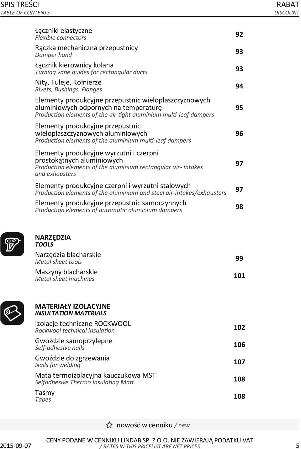 aluminium multi-leaf dampers Elementy produkcyjne przepustnic wielopłaszczyznowych aluminiowych Production elements of the aluminium multi-leaf dampers Elementy produkcyjne wyrzutni i czerpni