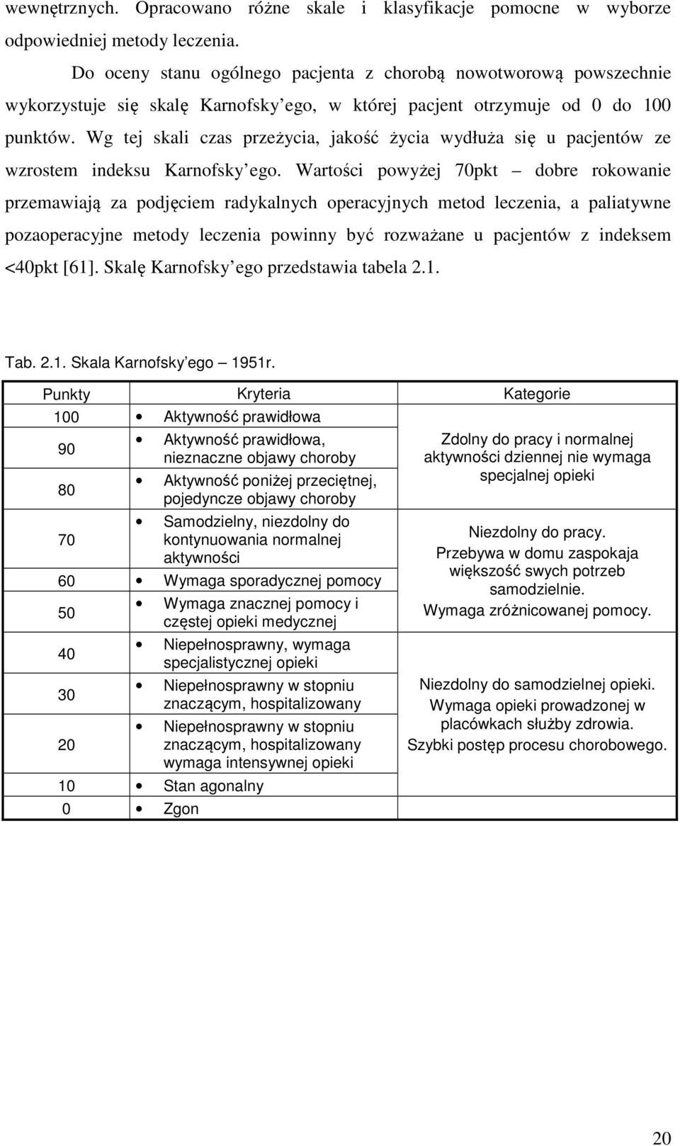 Wg tej skali czas przeżycia, jakość życia wydłuża się u pacjentów ze wzrostem indeksu Karnofsky ego.
