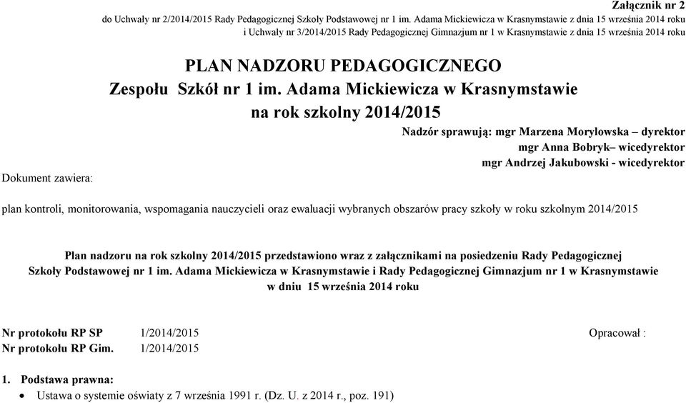 PEDAGOGICZNEGO Zespołu Szkół nr 1 im.