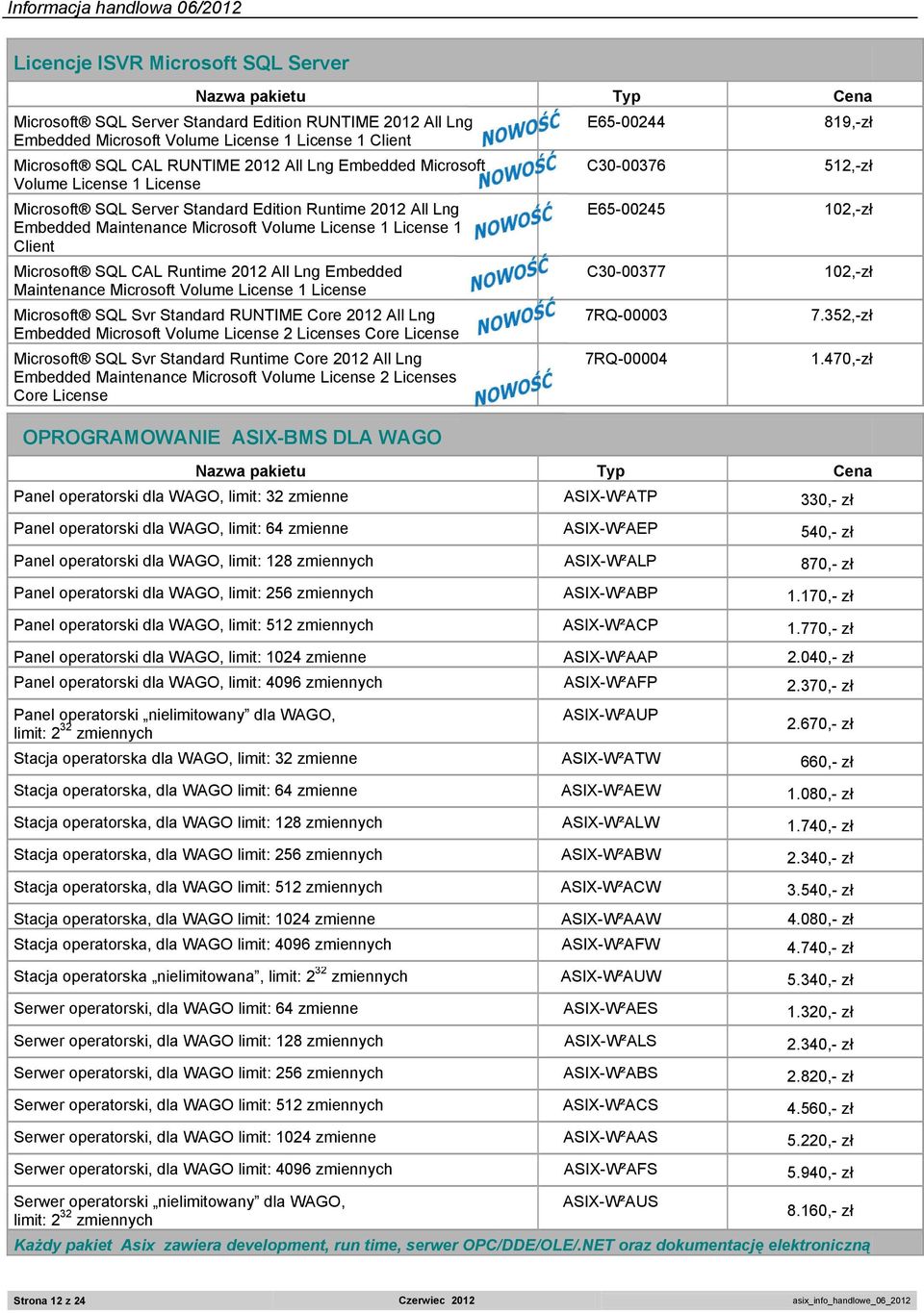 Volume License 1 License 1 Client Microsoft SQL CAL Runtime 2012 All Lng Embedded C30-00377 102,-zł Maintenance Microsoft Volume License 1 License Microsoft SQL Svr Standard RUNTIME Core 2012 All Lng