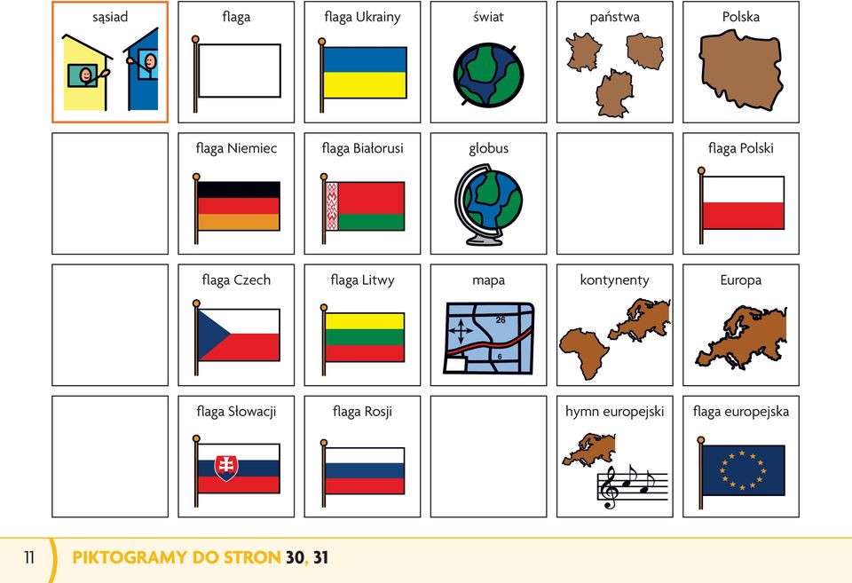 flaga Litwy mapa kontynenty Europa flaga Słowacji flaga