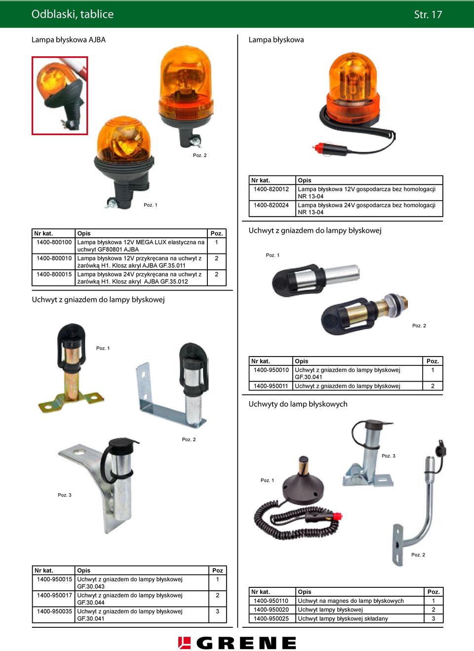 1400-800100 Lampa błyskowa 12V MEGA LUX elastyczna na uchwyt GF80801 AJBA 1400-800010 Lampa błyskowa 12V przykręcana na uchwyt z żarówką H1. Klosz akryl AJBA GF.35.