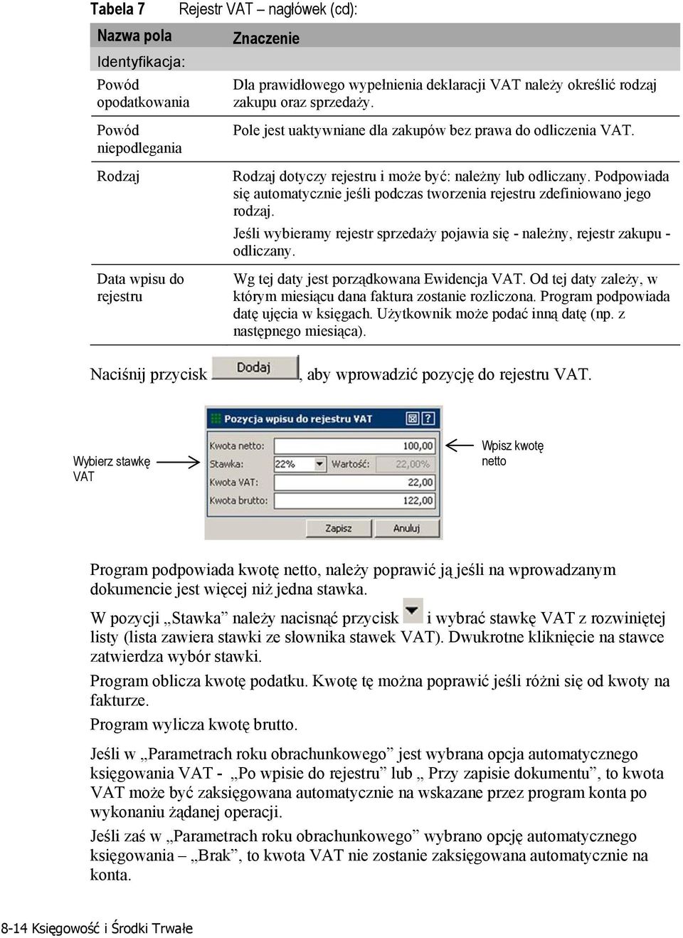Podpowiada się automatycznie jeśli podczas tworzenia rejestru zdefiniowano jego rodzaj. Jeśli wybieramy rejestr sprzedaży pojawia się - należny, rejestr zakupu - odliczany.