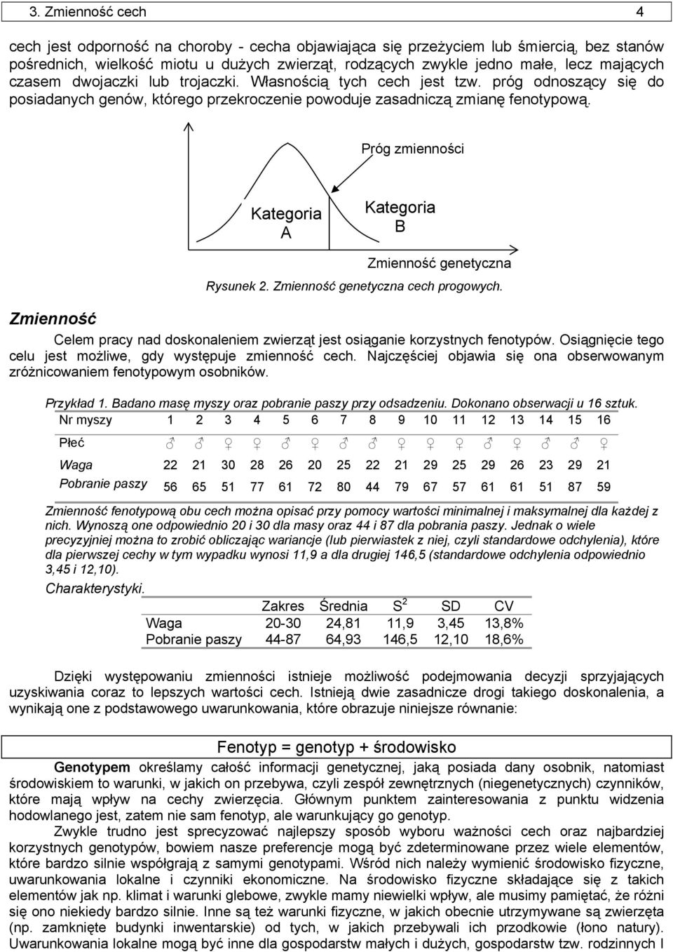 Próg zmienności Kategoria A Kategoria B Rysunek. Zmienność genetyczna cech progowych. Zmienność Celem pracy nad doskonaleniem zwierząt jest osiąganie korzystnych fenotypów.