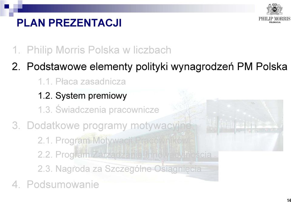 System premiowy 1.3. Świadczenia pracownicze 3. Dodatkowe programy motywacyjne 2.1. Program Motywacji Pracowników 2.