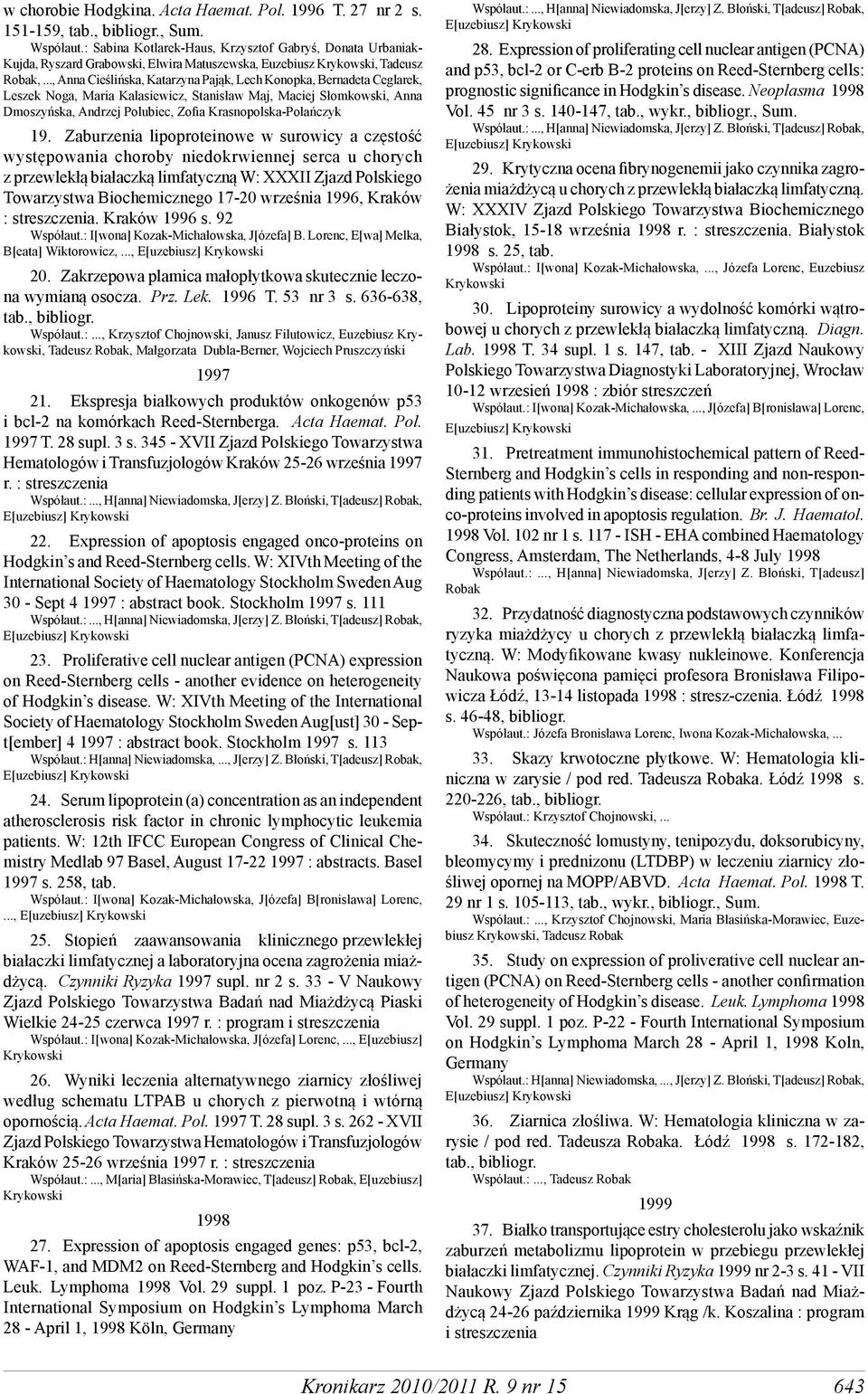 ..,Anna Cieślińska, Katarzyna Pająk, Lech Konopka, Bernadeta Ceglarek, Leszek Noga, Maria Kalasiewicz, Stanisław Maj, Maciej Słomkowski, Anna Dmoszyńska, Andrzej Polubiec, Zofia
