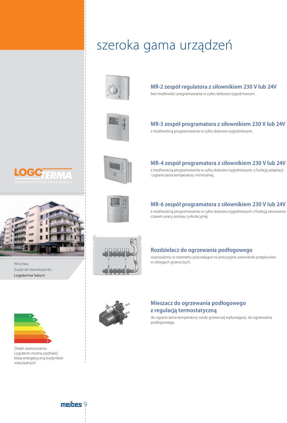 MR-4 zespół programatora z siłownikiem 230 V lub 24V z możliwością programowania w cyklu dobowo-tygodniowym, z funkcją adaptacji i ograniczenia temperatury minimalnej.