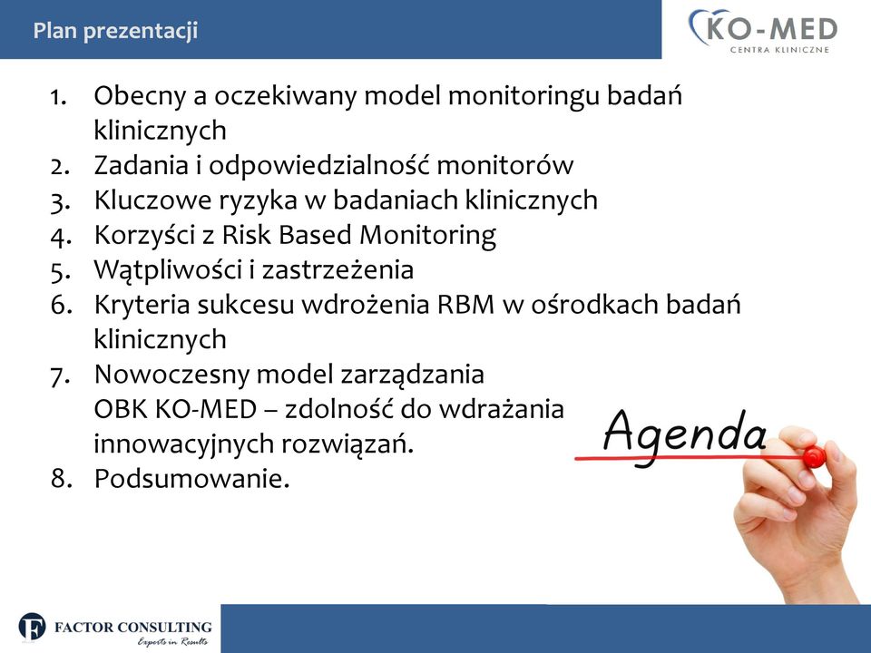 Korzyści z Risk Based Monitoring 5. Wątpliwości i zastrzeżenia 6.