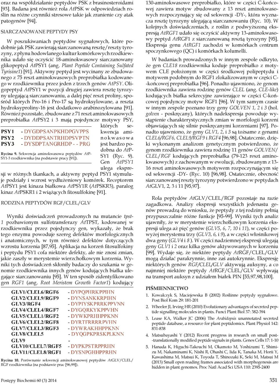 oczyścić 18-aminokwasowy siarczanowany glikopeptyd AtPSY1 (ang. Plant Peptide Containing Sulfated Tyrisine1) [91].